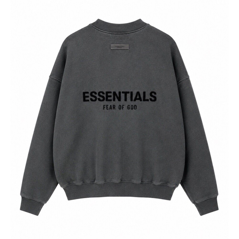 Fear Of God Essentials Flocked Logo Sweatshirt Dark Gray Oversized Pullover